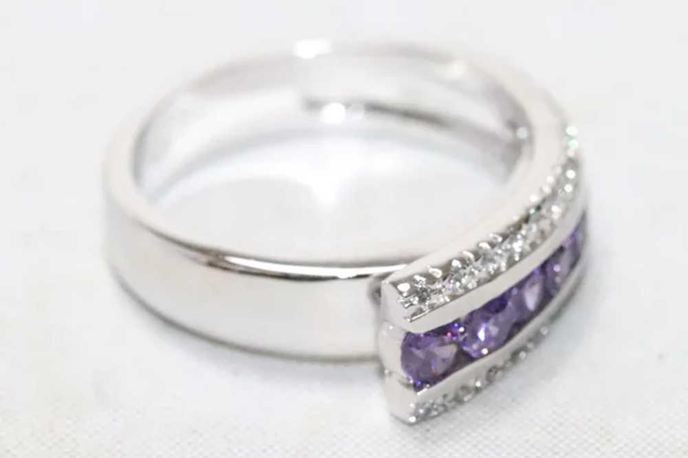 Sterling Silver Tapered Amethyst Cubic Zirconia R… - image 2
