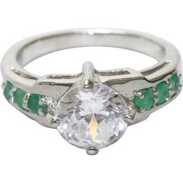 Sterling Silver Cubic Zirconia Emerald Ring - image 1