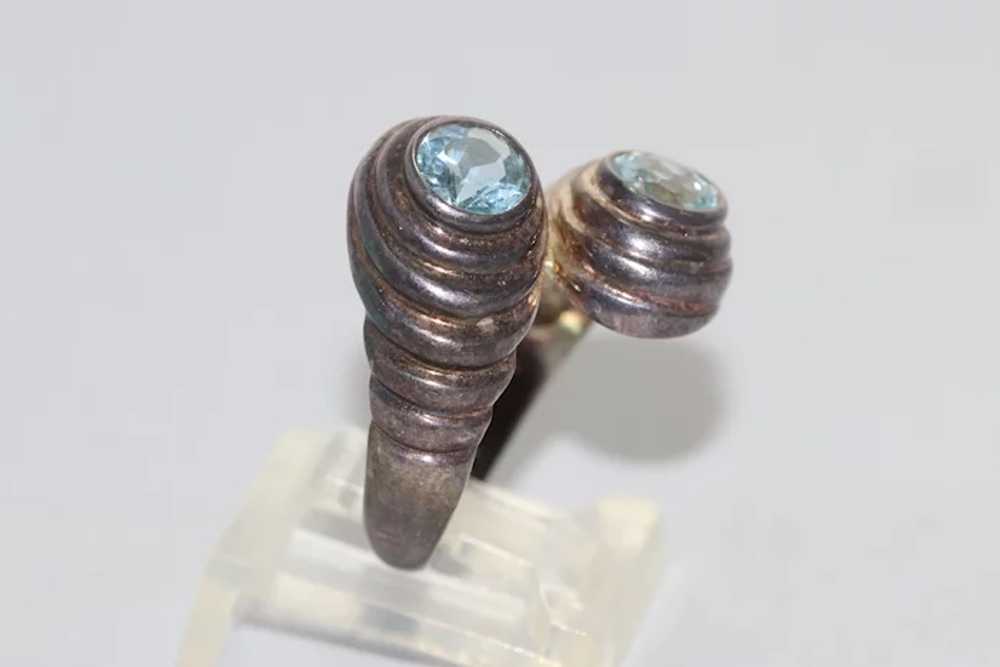 Vintage Silver Blue Topaz Stone Ring - image 2