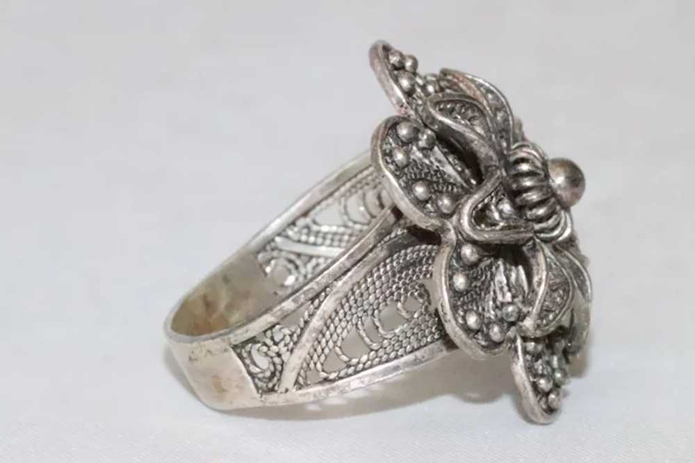 Vintage Sterling Silver Filigree Double Flower Ri… - image 3