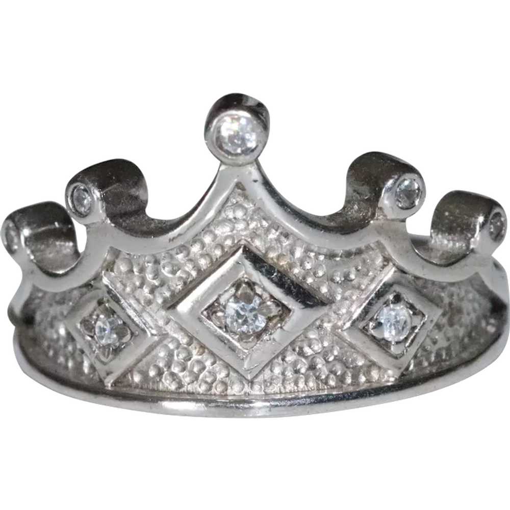 Sterling Silver Glass Blast Cubic Zirconia Crown … - image 1