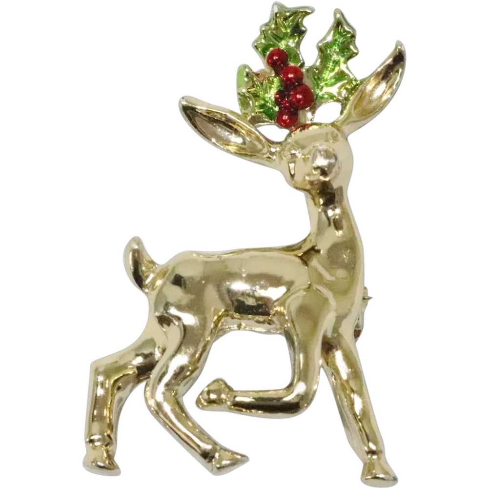 Vintage Gerry's Christmas Mistletoe Reindeer Broo… - image 1