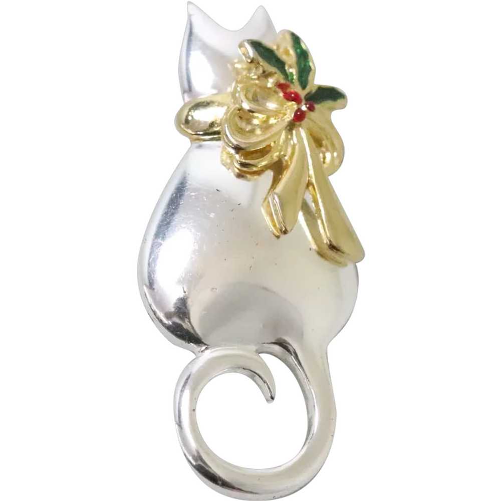 Vintage Mistletoe Cat Brooch - image 1