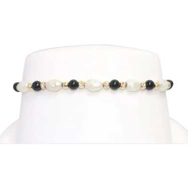 14 KT Yellow Gold Freshwater Pearl and Black Onyx 