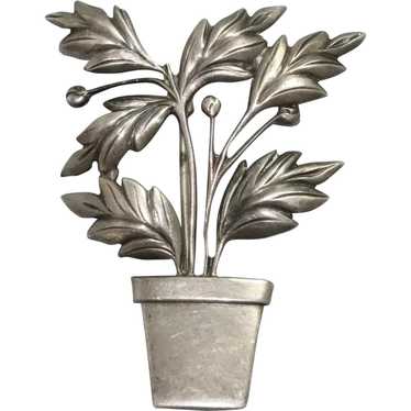 Sterling Silver Floral Pot Arrangement Brooch