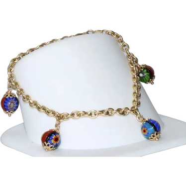 14K Yellow Gold Multi Color Enamel Charm Bracelet