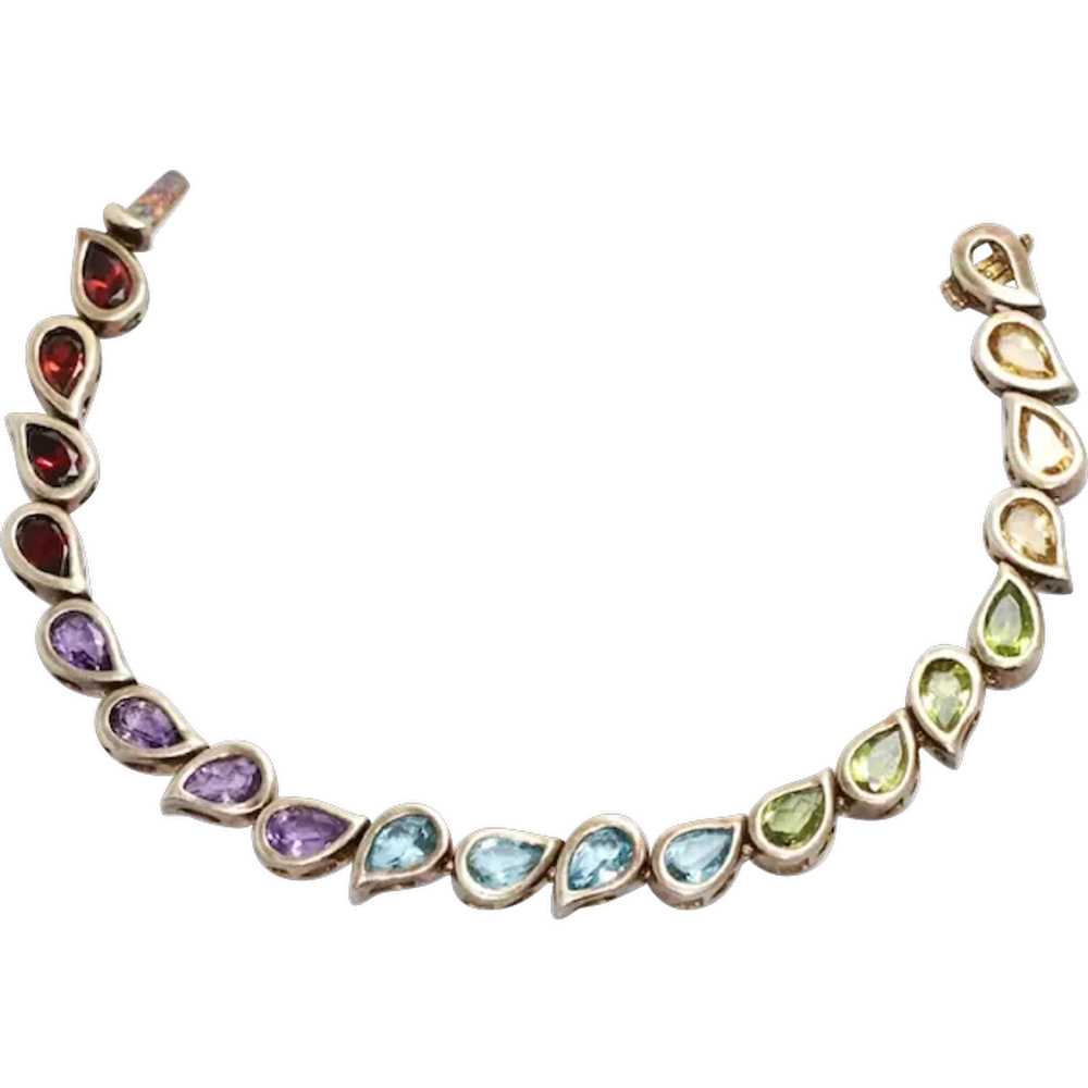 Vintage Sterling Silver Gold Tone Rainbow Necklace - image 1