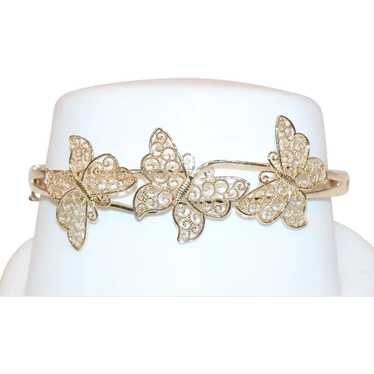 14K Yellow Gold Filigree Butterfly Bangle Bracelet