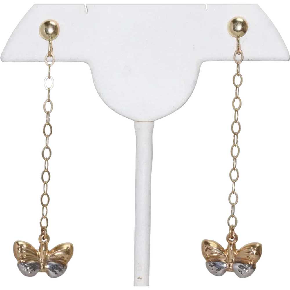 14KT Two Tone Gold Butterfly Earrings - image 1