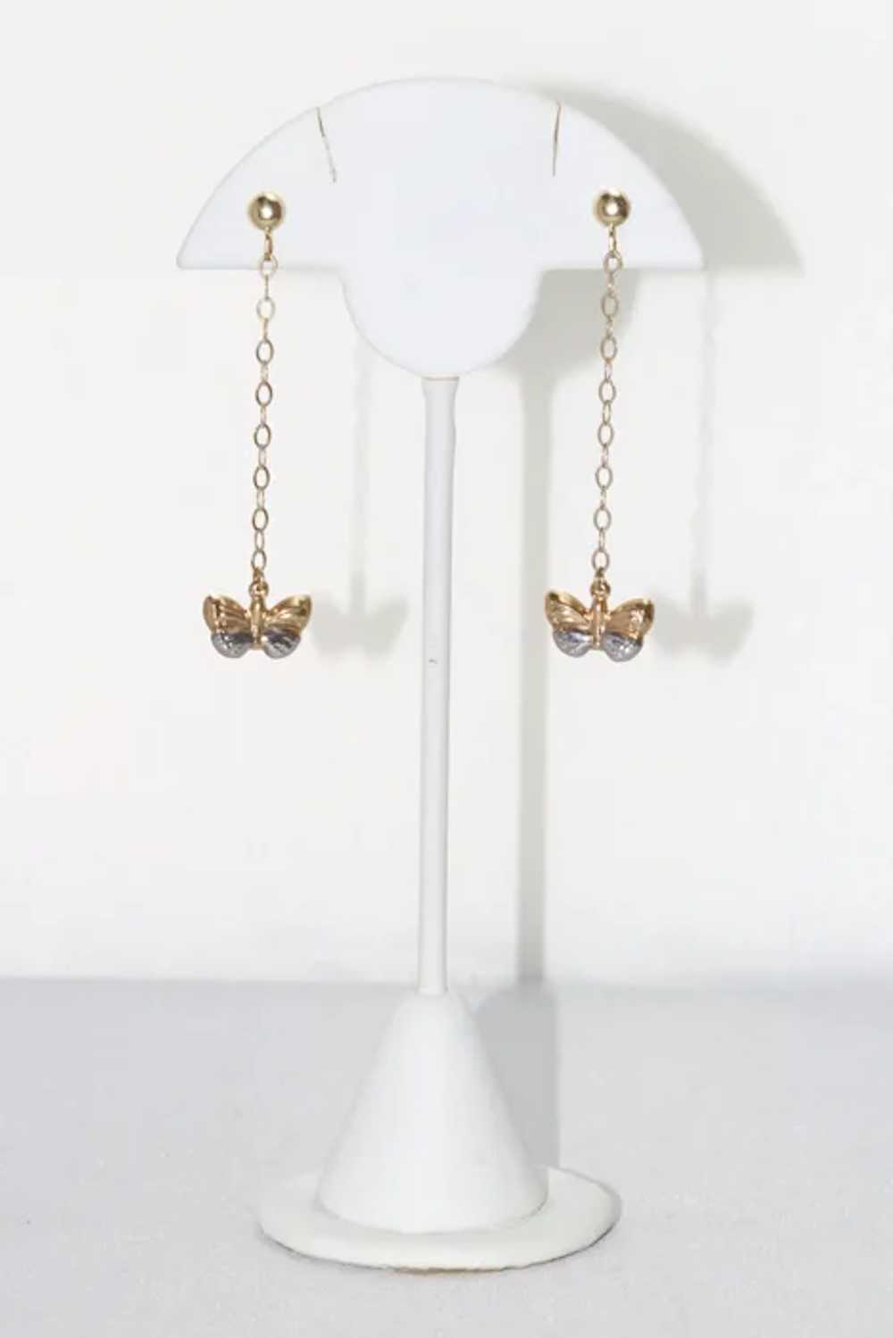 14KT Two Tone Gold Butterfly Earrings - image 2