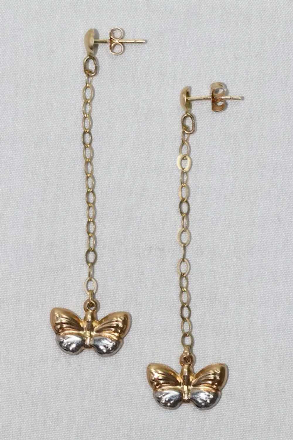 14KT Two Tone Gold Butterfly Earrings - image 3