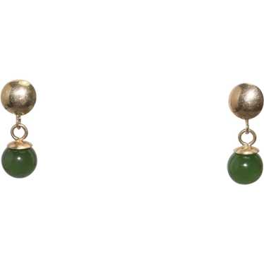 Vintage 14KT Yellow Gold Jade Stone Earrings