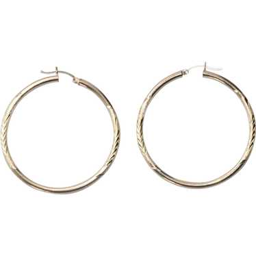 14K Yellow Gold Diamond Cut Sand Blast Hoop Earri… - image 1