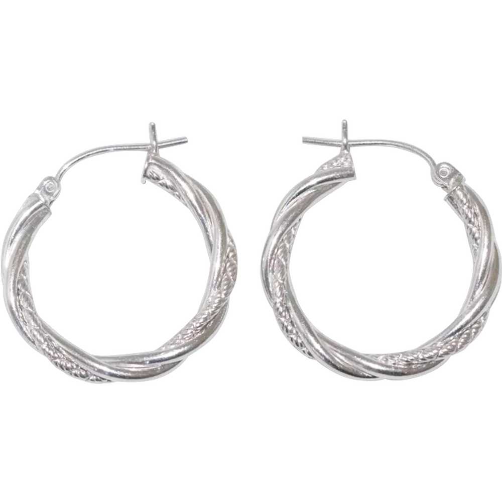 14K White Gold Entwined Polished Rope Hoop Earrin… - image 1