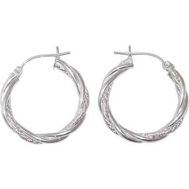 14K White Gold Entwined Polished Rope Hoop Earring