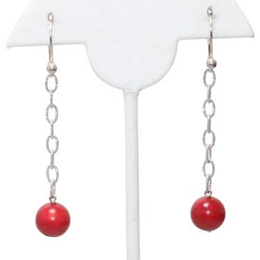 Sterling Silver Red Bamboo Earrings
