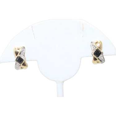 14KT Two Tone .40CT Sapphire .04 Diamond Earrings - image 1