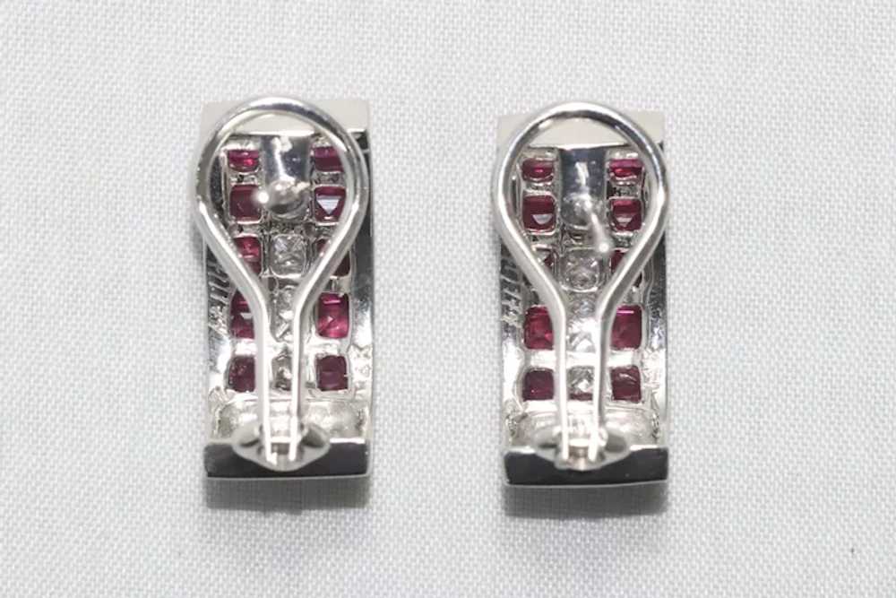 14KT White Gold Diamond Ruby Earrings - image 3