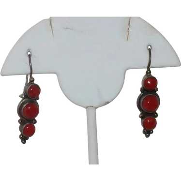Vintage Sterling Silver Red Coral Earrings - image 1