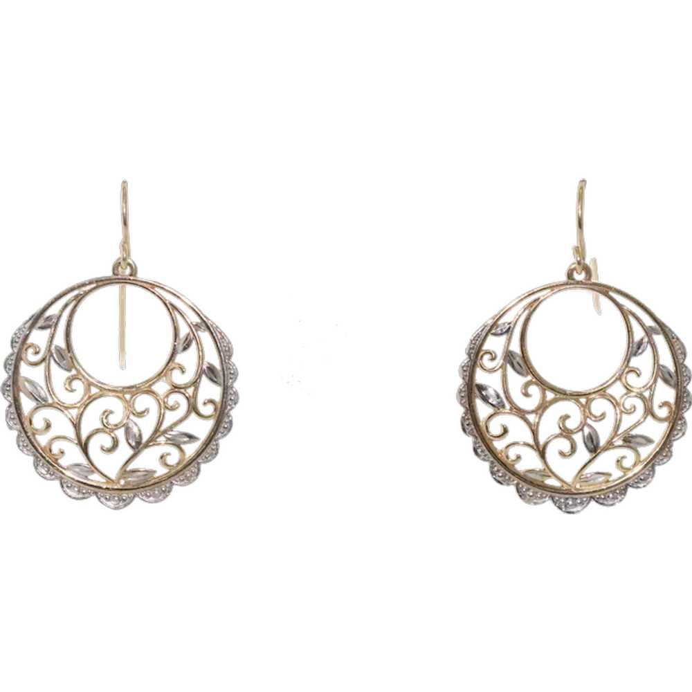 14KT Two Tone Floral Earrings - image 1