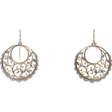 14KT Two Tone Floral Earrings - image 1