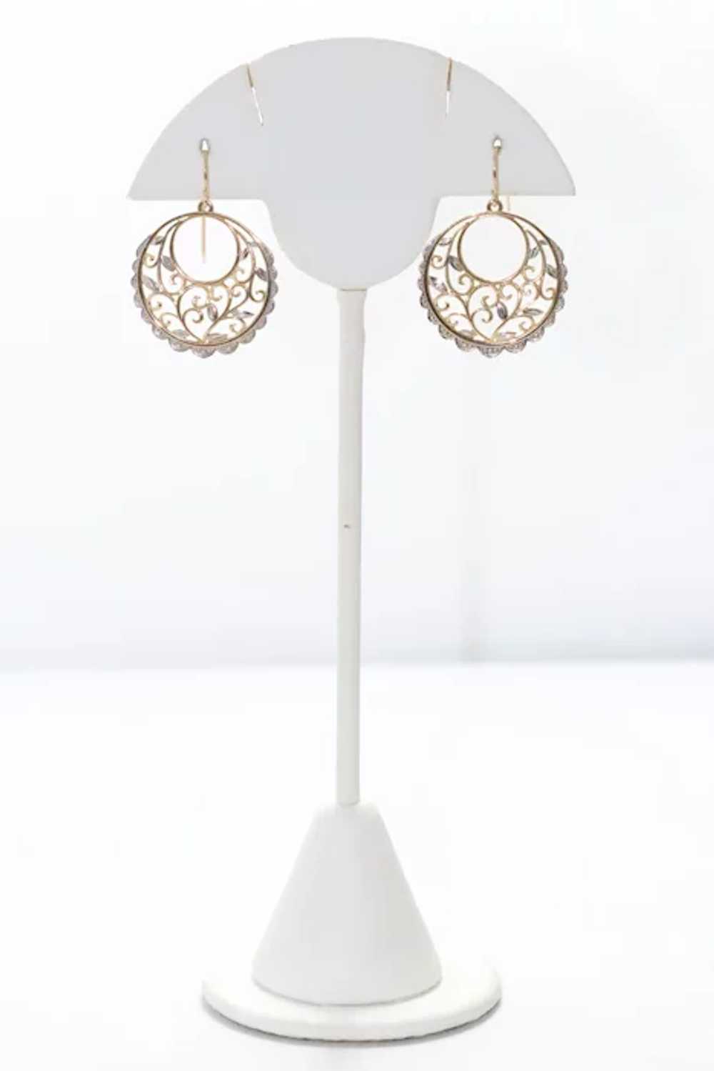 14KT Two Tone Floral Earrings - image 2