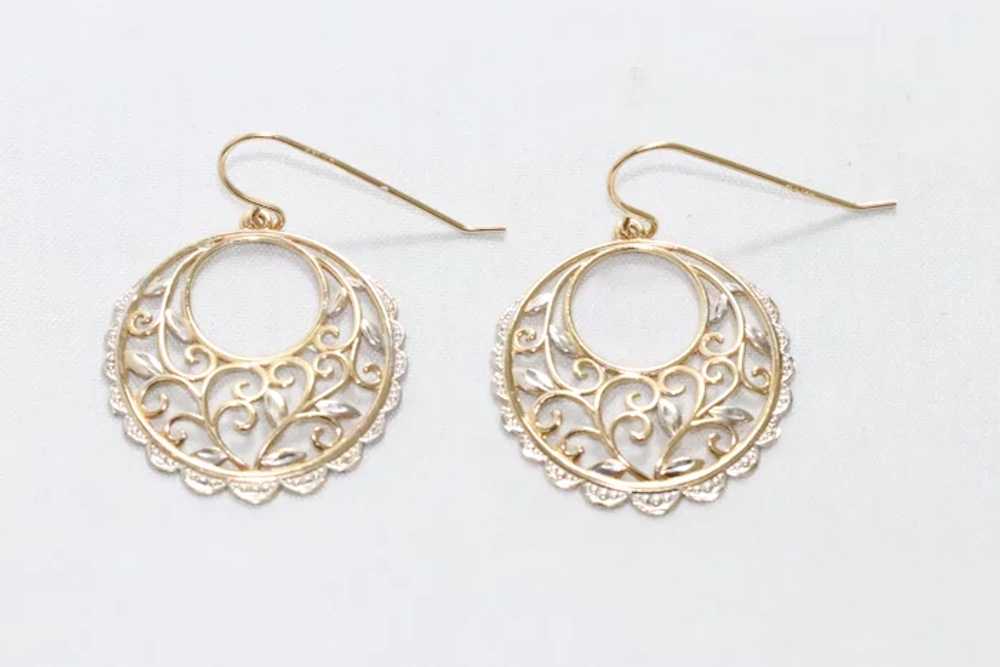 14KT Two Tone Floral Earrings - image 3