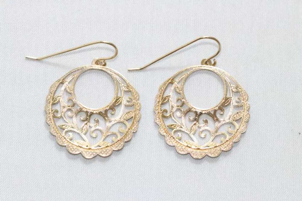 14KT Two Tone Floral Earrings - image 4