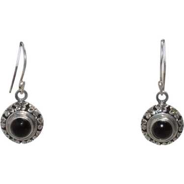 VINTAGE Black Onyx Sterling Silver outlet Spiral Accent Drop Earrings