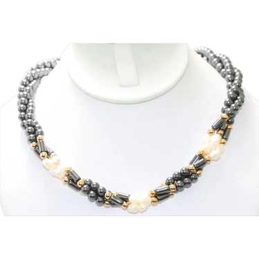 Vintage Hematite Freshwater Pearl Necklace - image 1