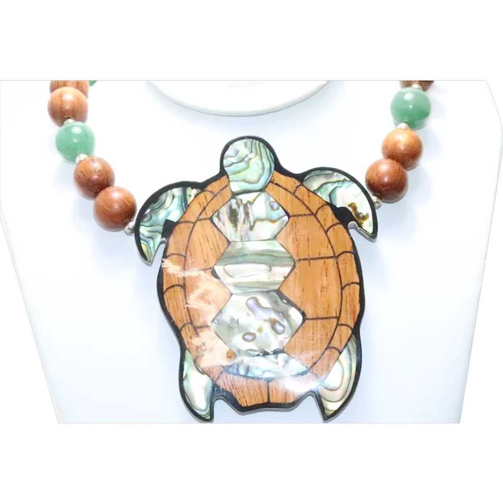 Sterling Silver Jade Wood Beaded Mother of Pearl … - image 1