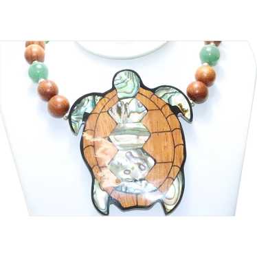 Sterling Silver Jade Wood Beaded Mother of Pearl … - image 1