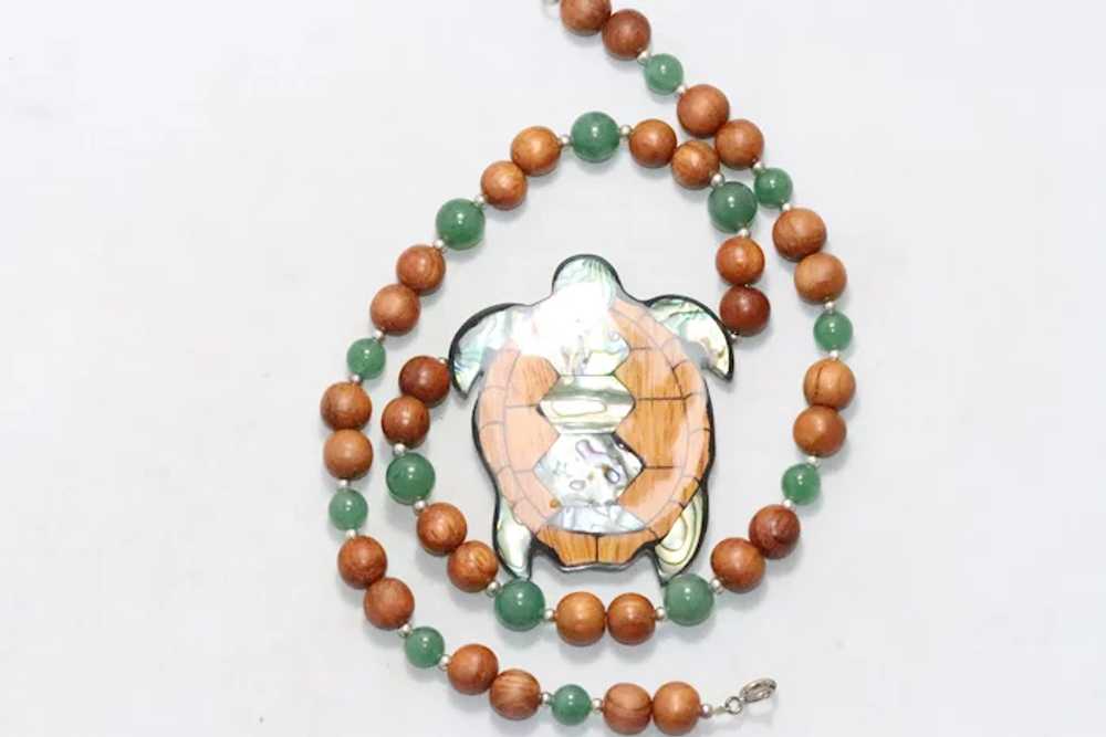 Sterling Silver Jade Wood Beaded Mother of Pearl … - image 2