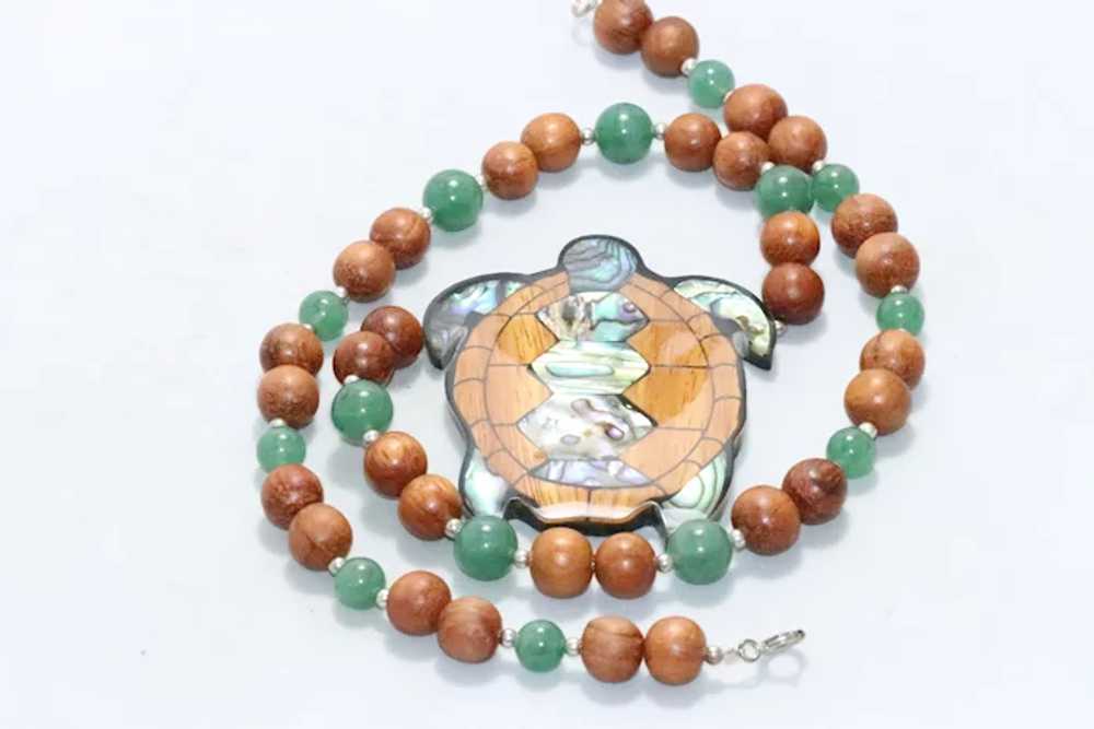 Sterling Silver Jade Wood Beaded Mother of Pearl … - image 4