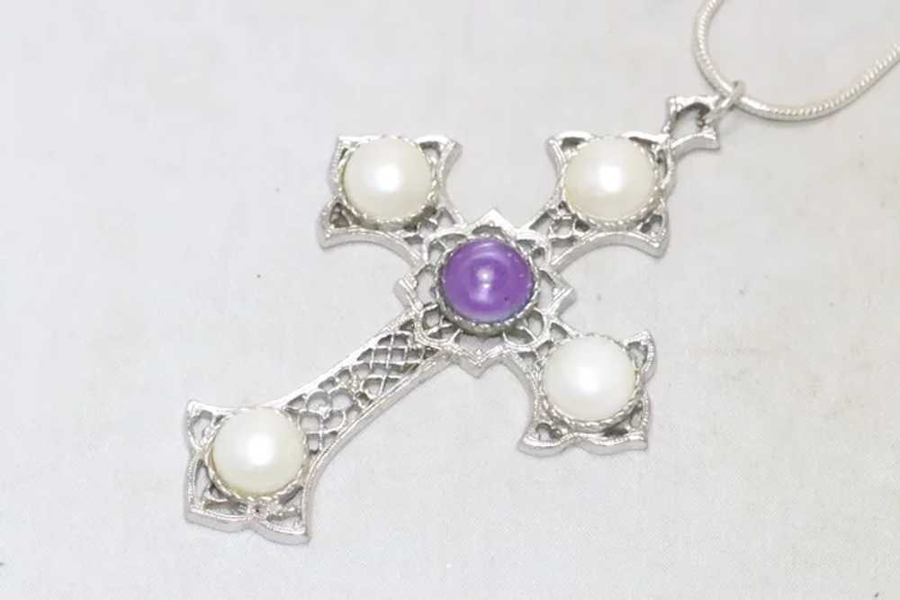 Vintage Sarah Coventry Pearl Cross Pendant Neckla… - image 3