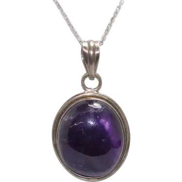 Vintage Sterling Silver Amethyst Cabochon - image 1