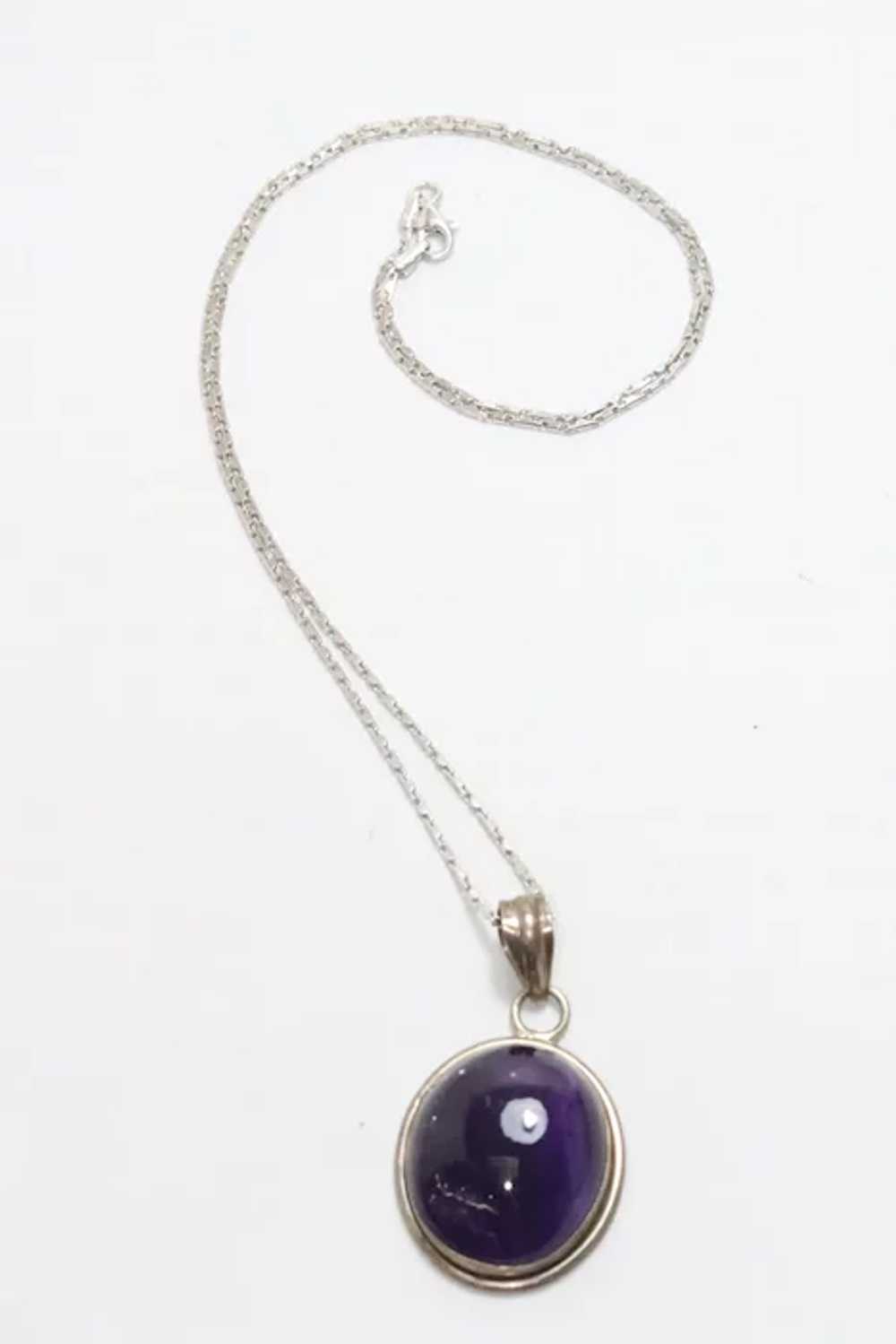 Vintage Sterling Silver Amethyst Cabochon - image 3