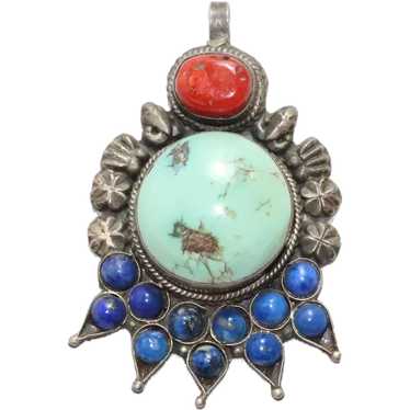 Vintage Sterling Silver Multi-Gemstones Pendant - image 1