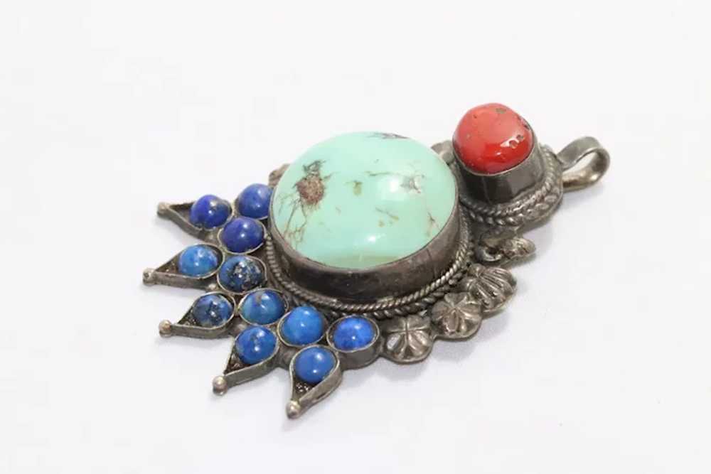 Vintage Sterling Silver Multi-Gemstones Pendant - image 2