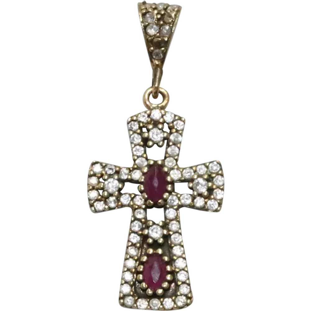 Vintage Sterling Silver Ruby Cross - image 1