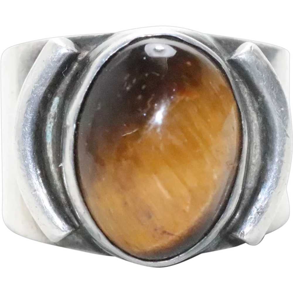 Vintage Sterling Silver Bezel Set Tiger Eye Ring - image 1