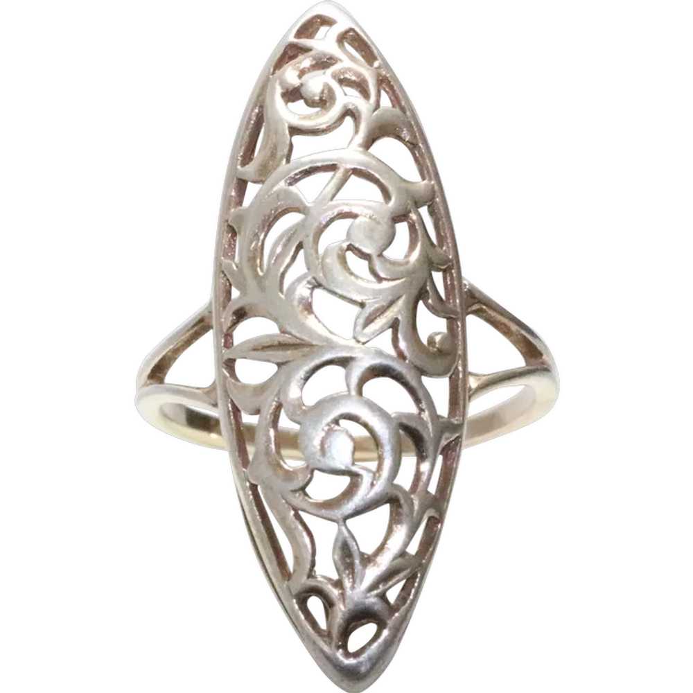 Vintage Sterling Silver Filigree Marquise Ring - image 1