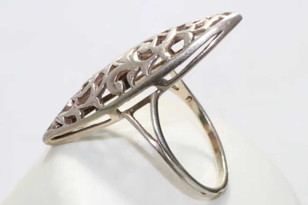 Vintage Sterling Silver Filigree Marquise Ring - image 2