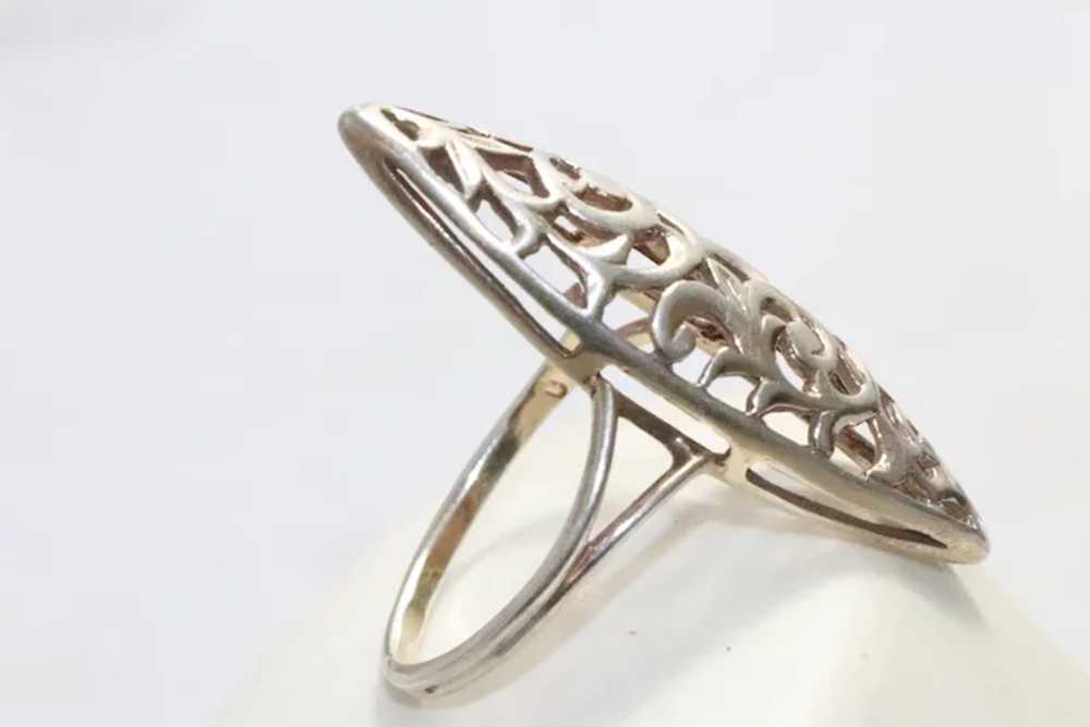 Vintage Sterling Silver Filigree Marquise Ring - image 4