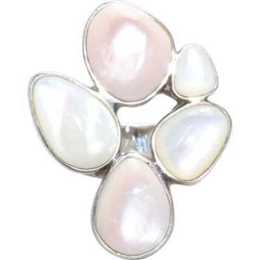 Sterling Silver Pink White Mother of Pearl Ring - image 1