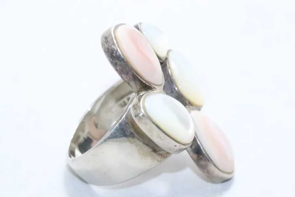 Sterling Silver Pink White Mother of Pearl Ring - image 2