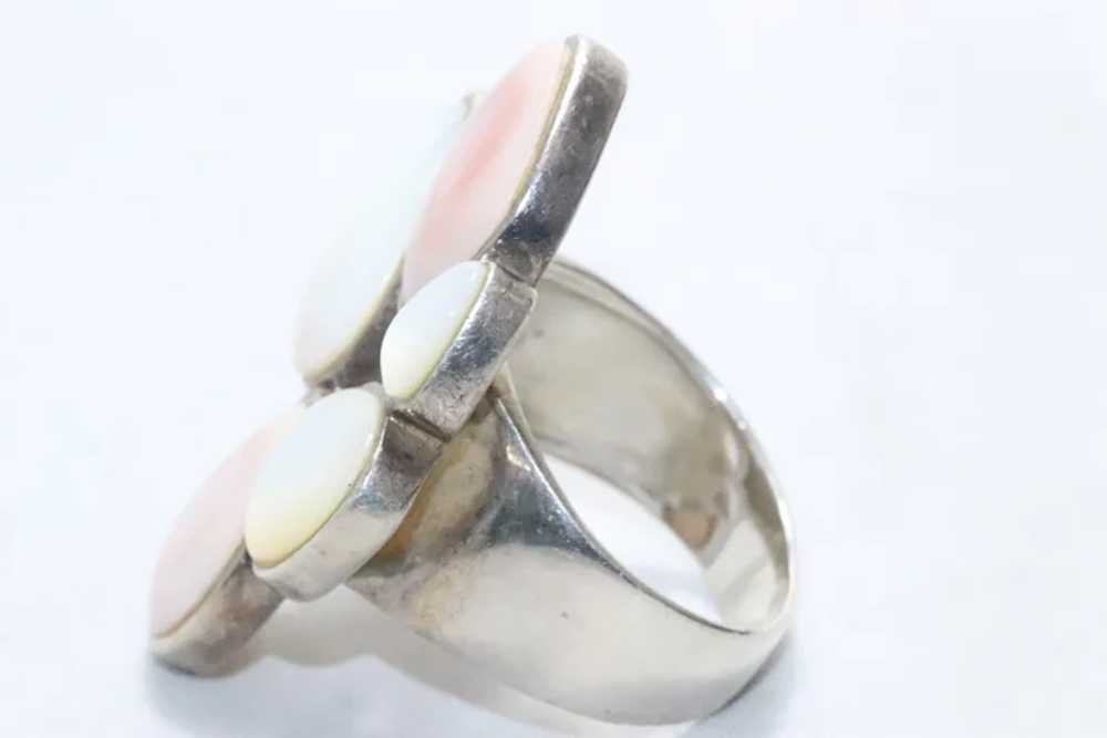 Sterling Silver Pink White Mother of Pearl Ring - image 4