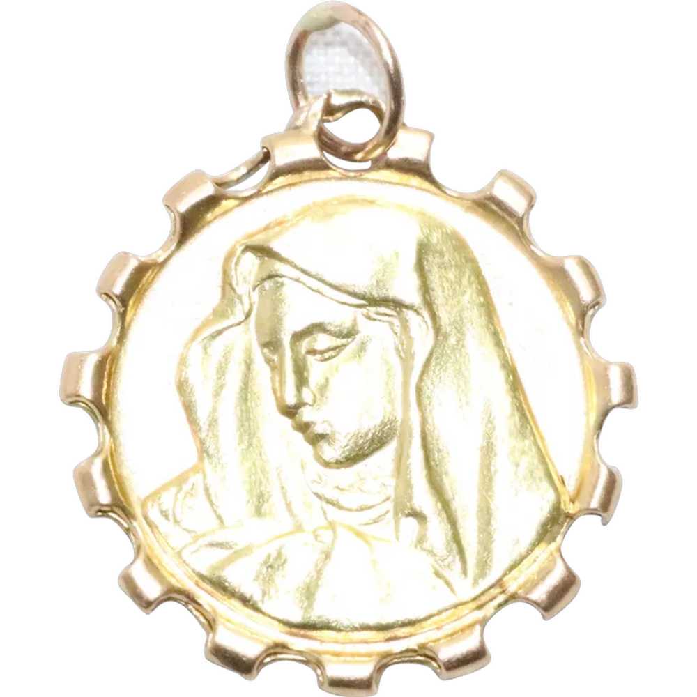 Vintage 18KT Yellow Gold Holy Virgin Mary Medalli… - image 1