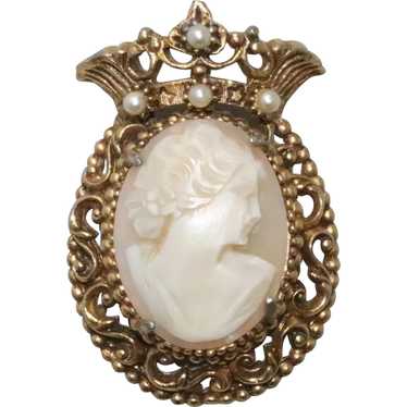 Vintage Florenza Costume Pearl Cameo Brooch