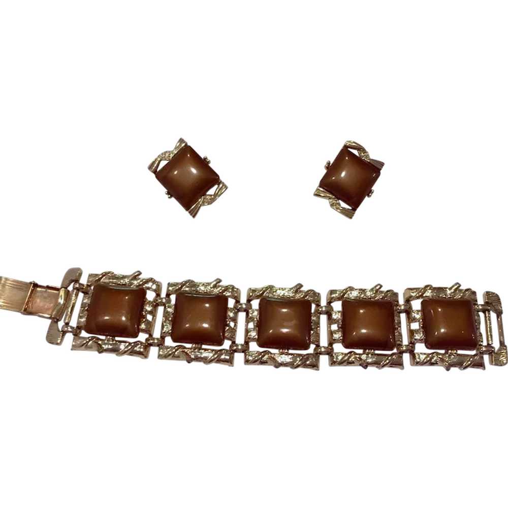 Vintage Coro Set Chocolate Brown Lucite Bracelet … - image 1